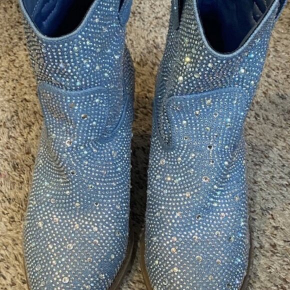 Forever River Denim Blue Gem/Bling Cowboy Western Ankle Boots Women's 6 1/2 - Picture 4 of 5